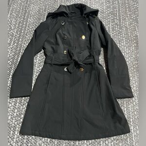 Guess | Stylish Black Trench Coat with Silver Buttons